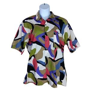 Vintage Expressions World Wide Button Down Shirt Size 1X Colorful Short Sleeve